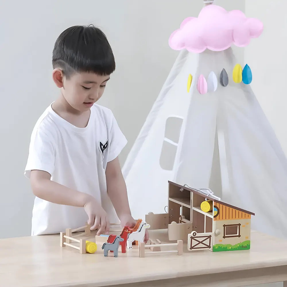 Viga Toys Jeu de Ferme Stable Pliable  3A+