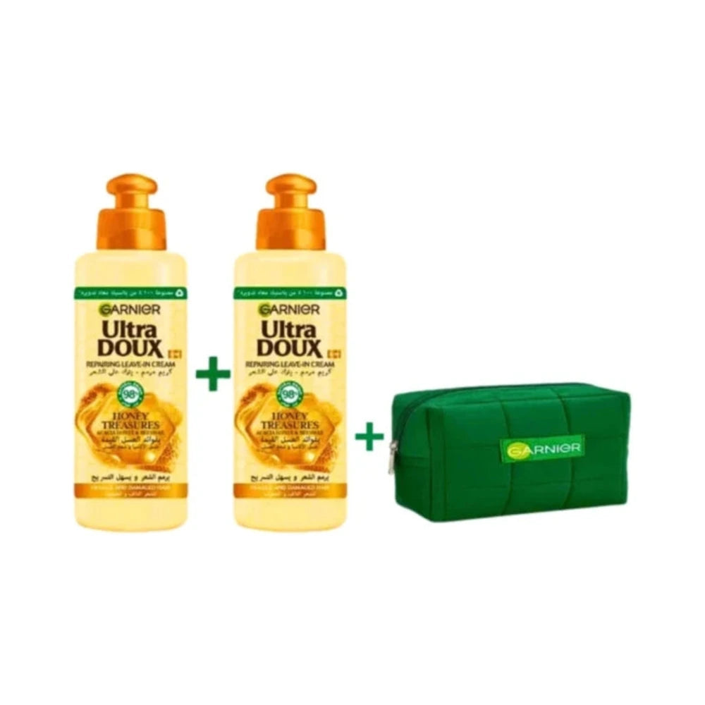 Garnier Ultra Doux Trésor de Miel Crème Sans Rinçage Lissante x2 + Trousse