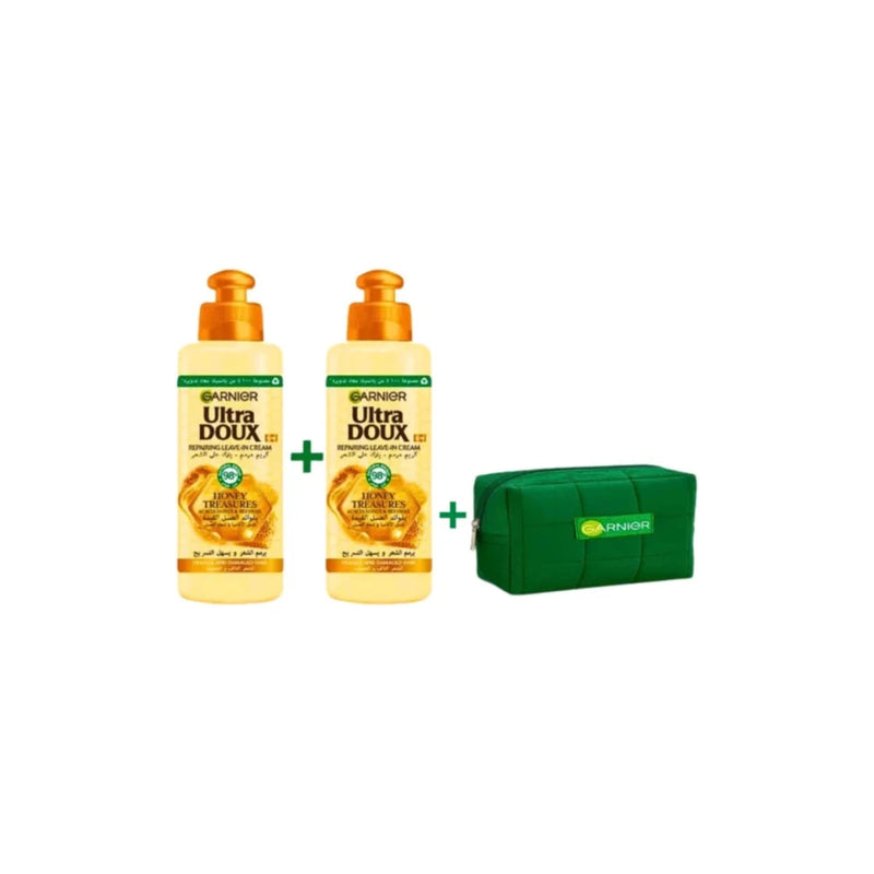 Garnier Ultra Doux Honey Treasures Smoothing Leave-In Cream x2 + Pouch