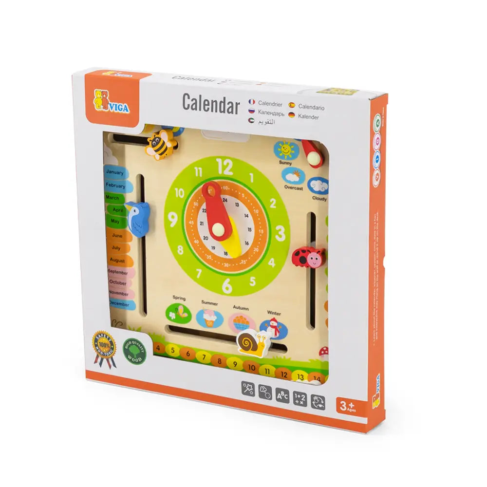 Viga Toys Calendrier Horloge en Bois 3A+