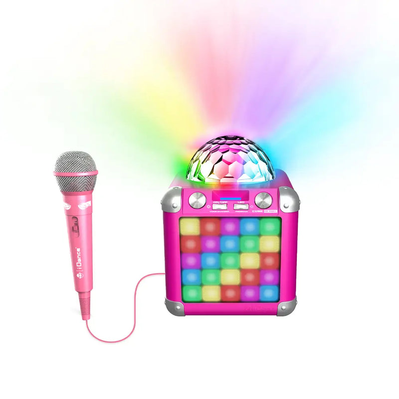 iDance Cube BC100X - Altavoz Bluetooth Karaoke con efectos de iluminación - Rosa