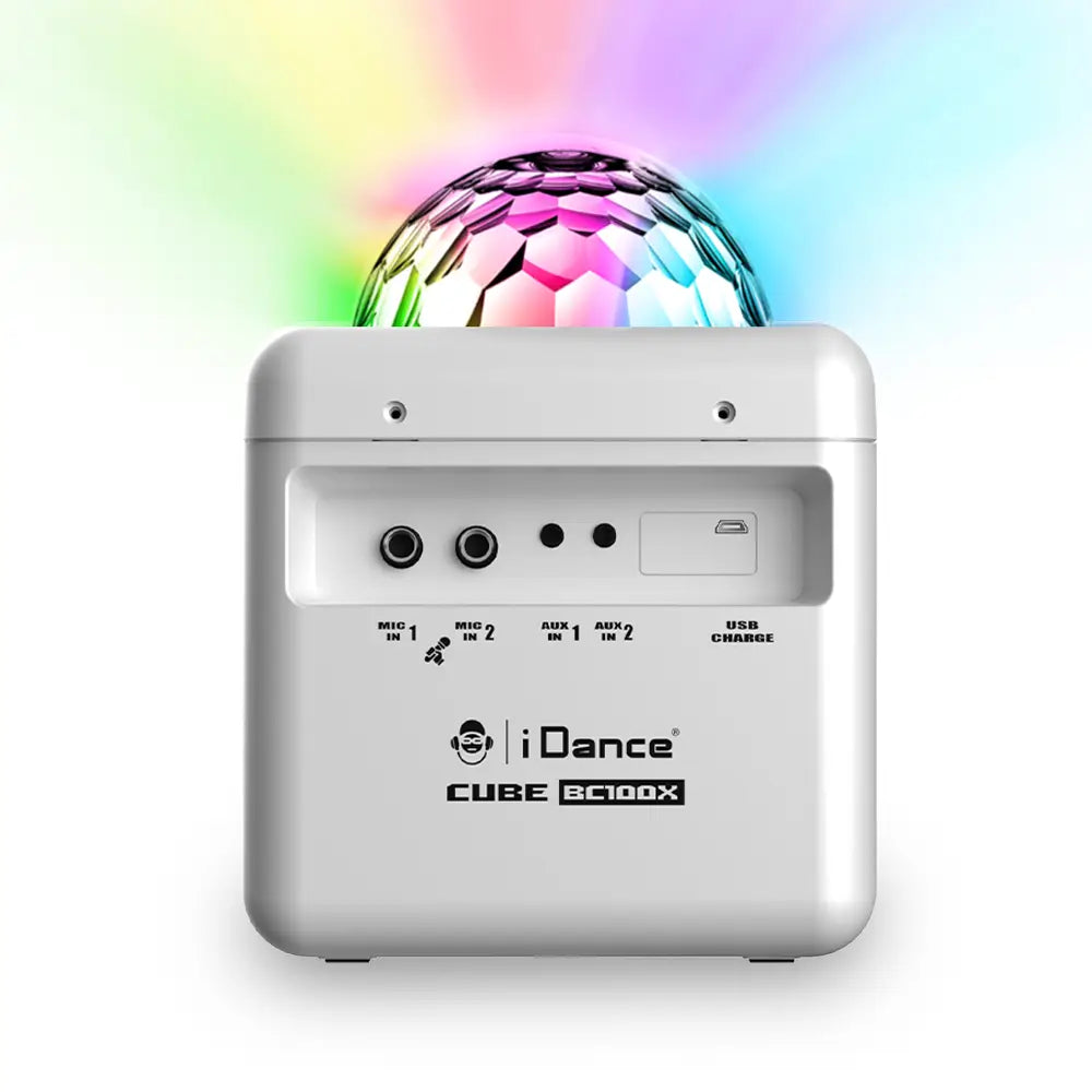 iDance Cube BC100X – Bluetooth Karaoke Speaker with Light Effects - White