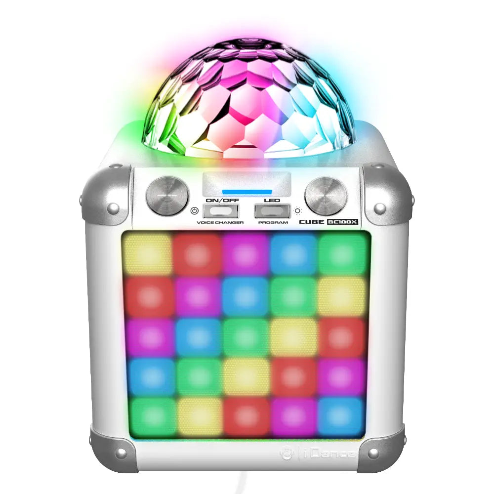iDance Cube BC100X – Bluetooth Karaoke Speaker with Light Effects - White