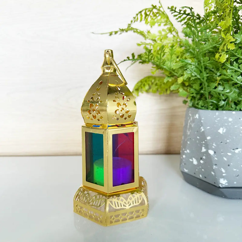 Farol de mesa LED decorativo de cristal coloreado - Dorado