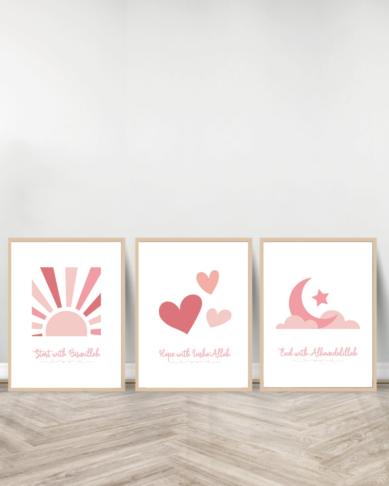 Set of 3 decorative paintings - Start | Hope | End - Wood