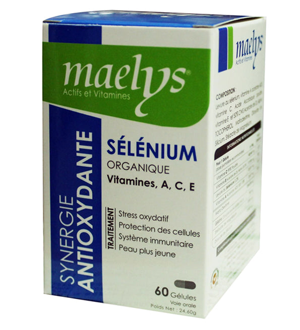 Boîte Maelys Sélénium Organique Vitamines A C E 60 gélules