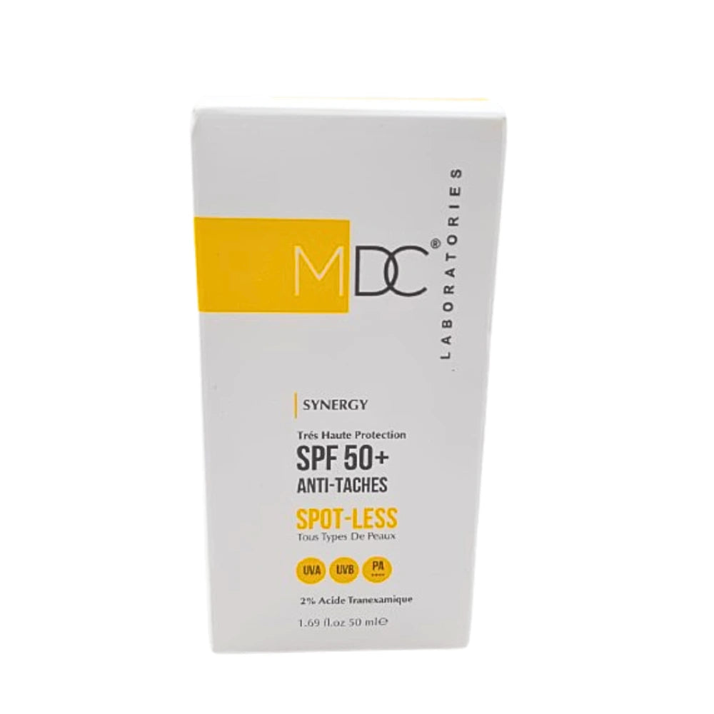 Tube MDC Synergy Anti-Dark Spot-Less SPF 50+ 50 ml, soin solaire visage anti-taches
