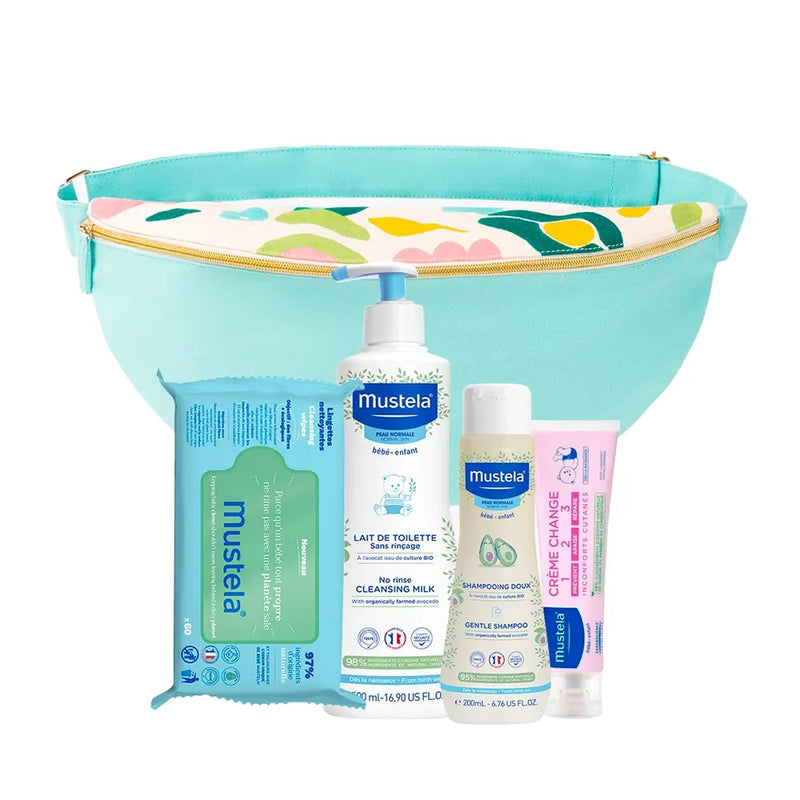 Pack Leche Limpiadora Mustela + Champú + Crema Cambiante + Toallitas = ¡Riñonera Gratis!