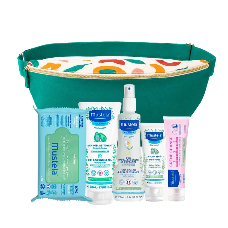 Pack Mustela Gel Limpiador + Agua Refrescante + Crema Cambiante + Hydra Baby Face + Toallitas = ¡Riñonera Gratis!