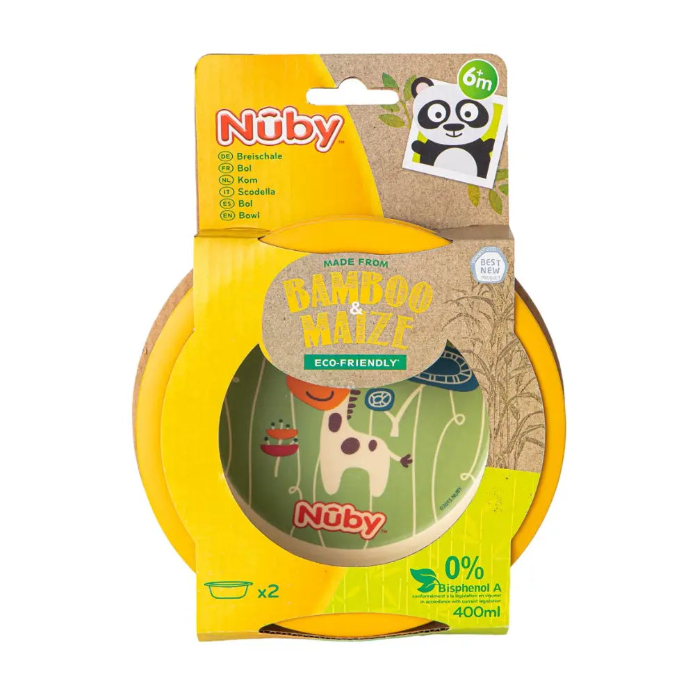 Nuby 2-Piece Bamboo Print Bowl - Yellow