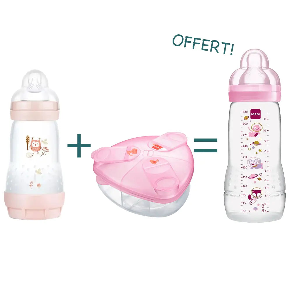Offre: Biberon MAM Easy Start Anti-Colique + Doseur de Lait = Biberon MAM Easy Active Offert!