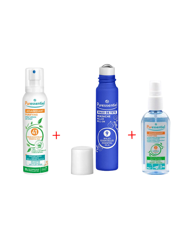 Oferta Puressentiel: Spray Higienizante + Rodillo Dolor de Cabeza + Spray Antibacteriano