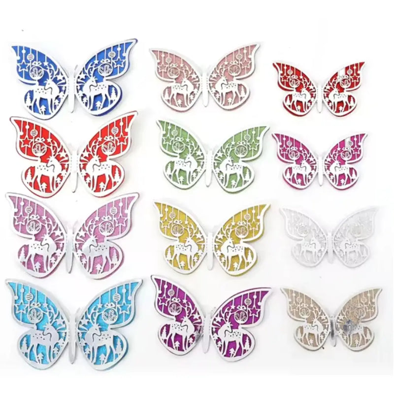 Set of 12 3D Butterfly Wall Stickers with Adhesive - Silver