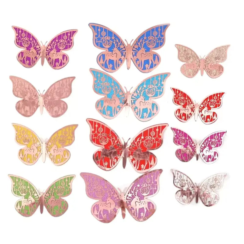 Set of 12 3D Butterfly Wall Stickers - Bronze