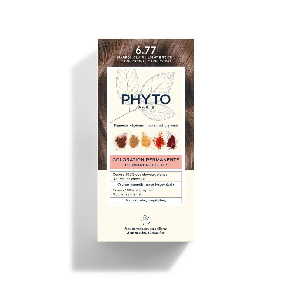 Phyto PhytoColor 6.77 Marron Clair Cappuccino – boîte du kit de coloration