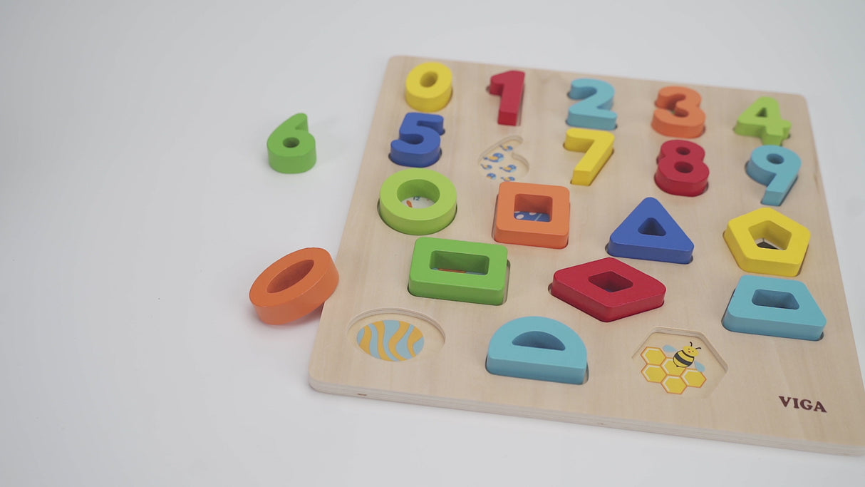 Viga Toys Puzzle Chiffres & Formes en Bois 18M+