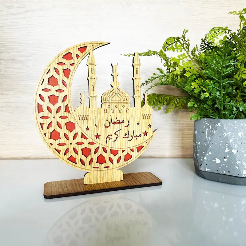 Wooden Moon Ramadan Decoration - Red