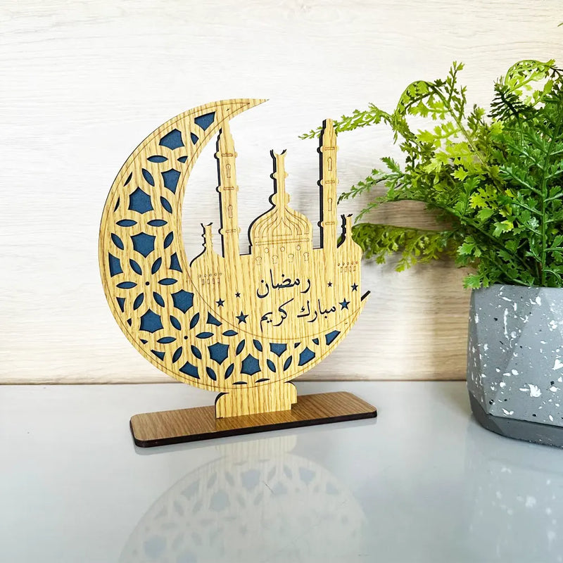 Wooden Moon Ramadan Decoration - Blue