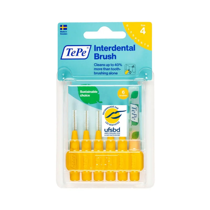 TePe Set of 6 Interdental Brushes 0.7mm Size 4 - Yellow