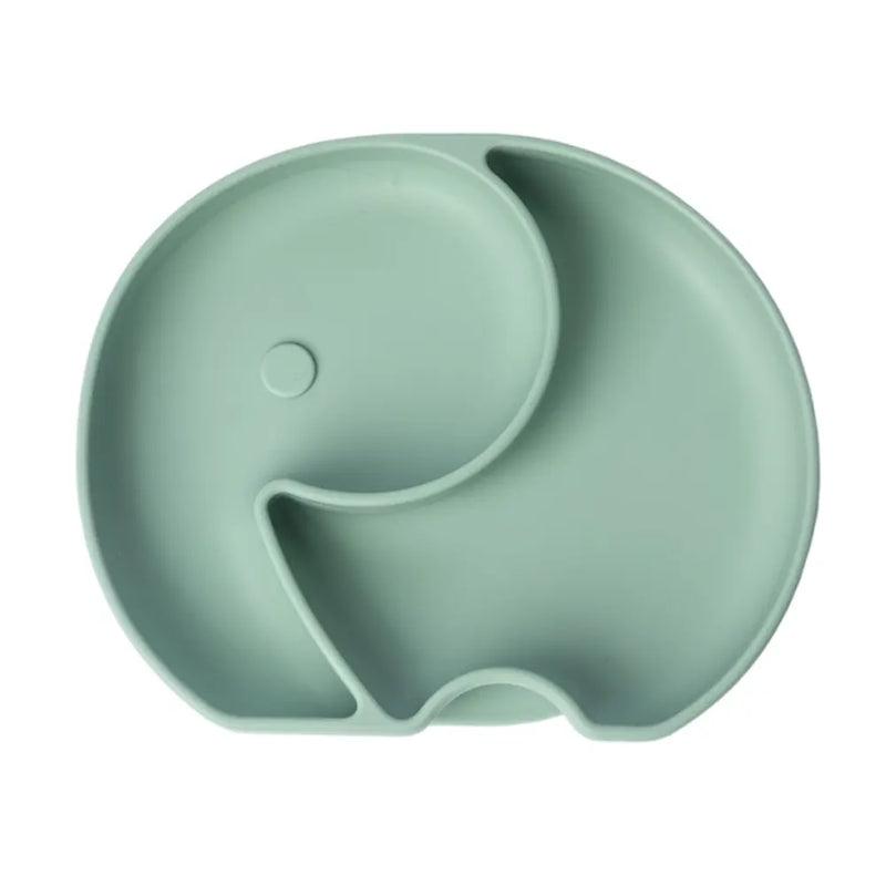 YUMMY Silicone Elephant Plate with Suction Cup 4M+ - Pastel Green