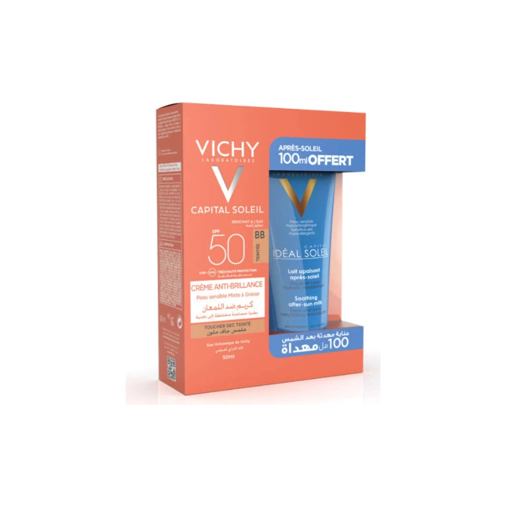 Vichy Capital soleil creme Anti Brillance Teinté + Apres Soleil 100ml Pack