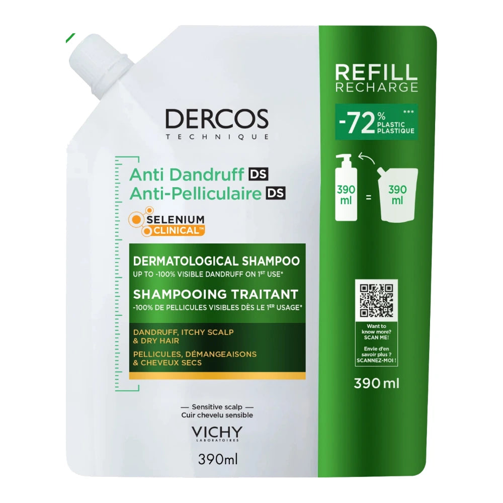 Vichy Dercos shampooing anti-pelliculaire cheveux secs – éco-recharge 390 ml