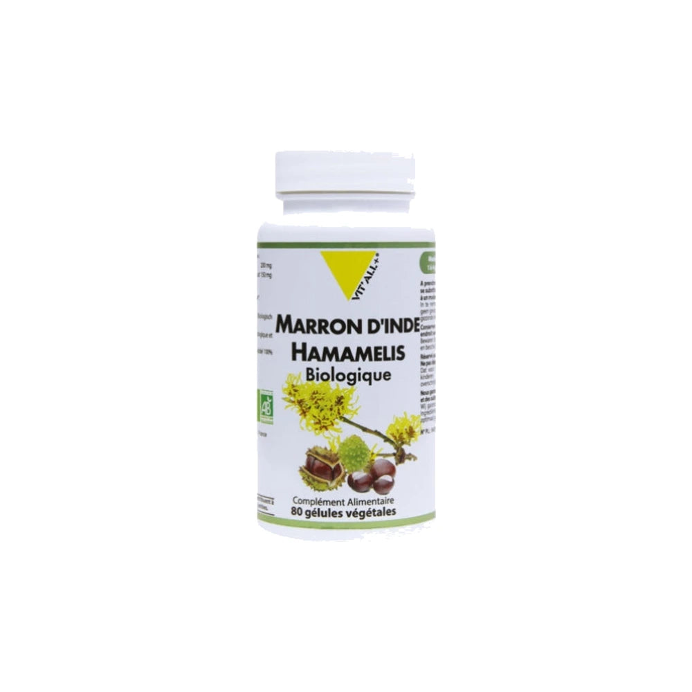 Vit'All+ Marron d'Inde Hamamélis Bio – pilulier de 80 gélules