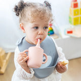 YUMMY Bavoir Chat en Silicone avec Poche 9M+ - Rose Poudré