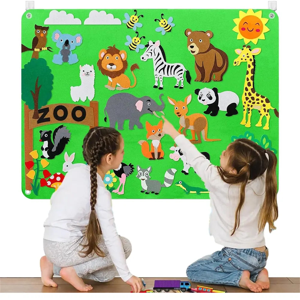 Tapis Mural Éducatif en Feutrine - Thème Zoo