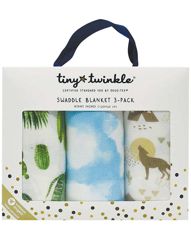 Tiny Twinkle Lot de 3 Couvertures à emmailloter Kaffle - Cactus