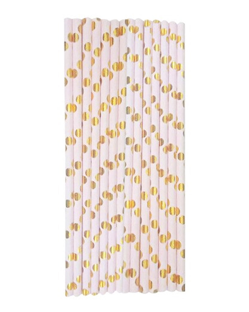 Set of 25 Disposable Paper Straws - Pink & Bronze