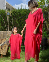 Gandoura en mousseline perlée à la main - Rose Fushia