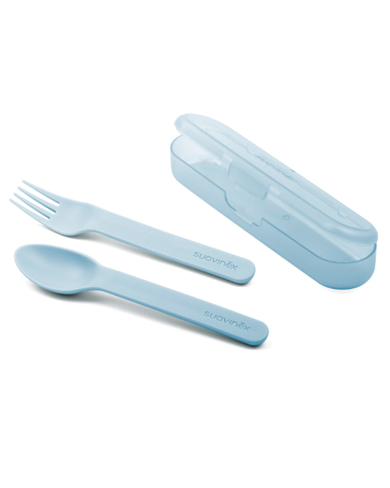 Suavinex Cuillère et Fourchette avec étui - Bleu
