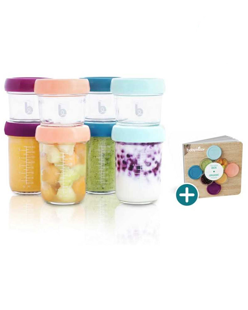 Babymoov Lot de 8 Babybols En Verre 120ml/220ml + Livret Recette