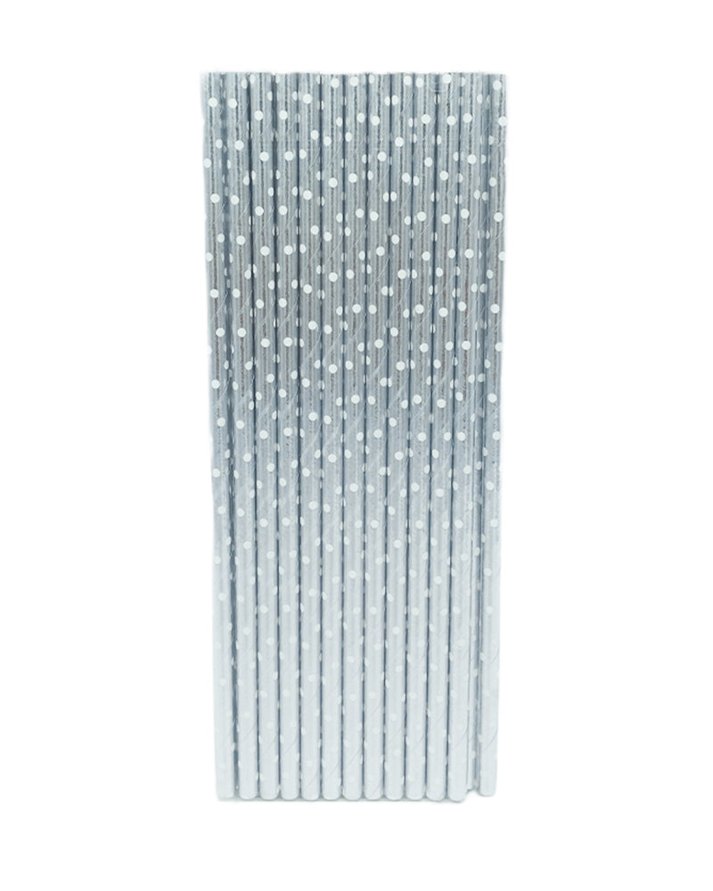Set of 25 Disposable Paper Straws - Gray & White