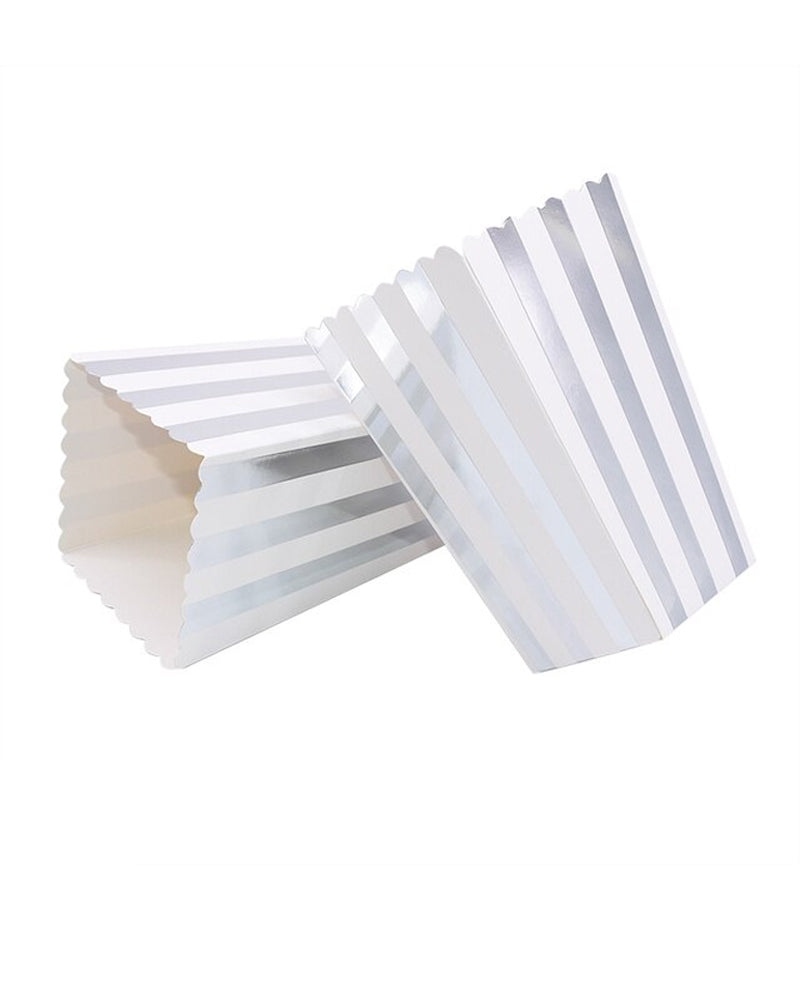 Striped Paper Popcorn Boxes x10 - White & Silver