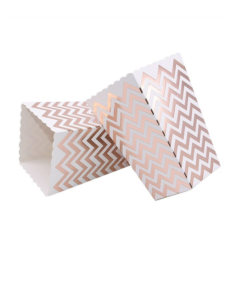 Zigzag Paper Popcorn Boxes - White & Bronze