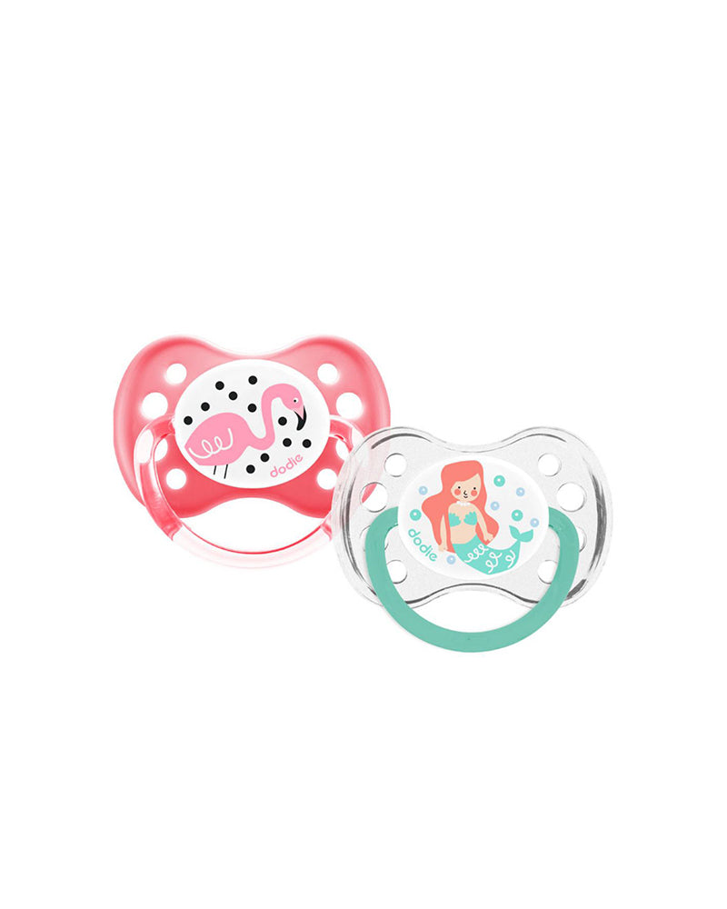 Lot de 2 Sucettes Anatomiques Silicone Dodie 6m+ - Sirène/Flamant