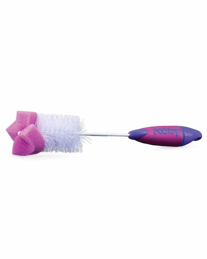 Cepillo para biberones 2 en 1 Nûby con punta de esponja - Morado