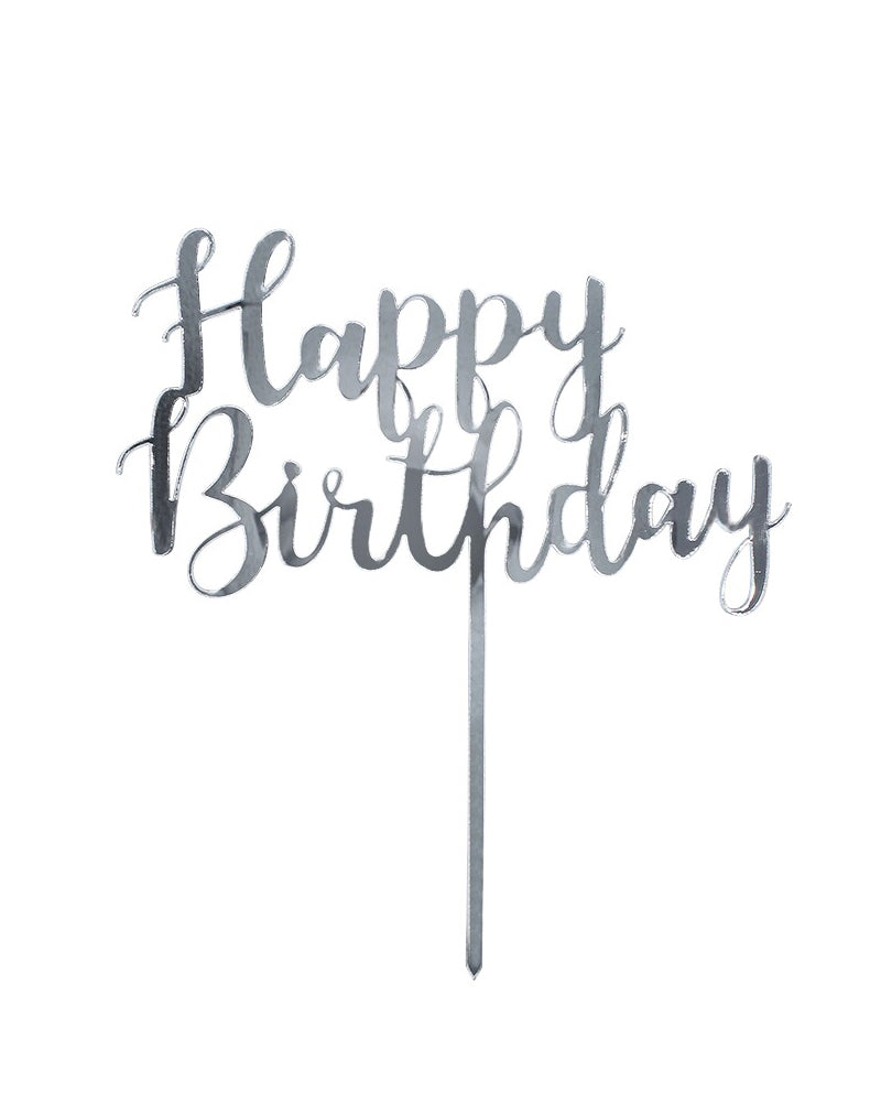 Cake Topper Happy Birthday - Argenté