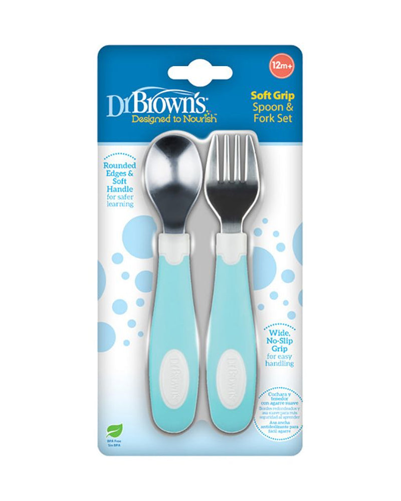 Dr. Brown's Ensemble de cuillère et fourchette en métal 12M+ - Bleu