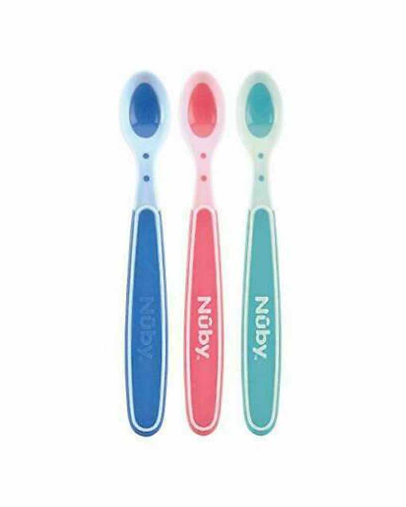 Set of 3 Nûby Long Handle Heat Sensitive Spoons +3m - 3 Colors