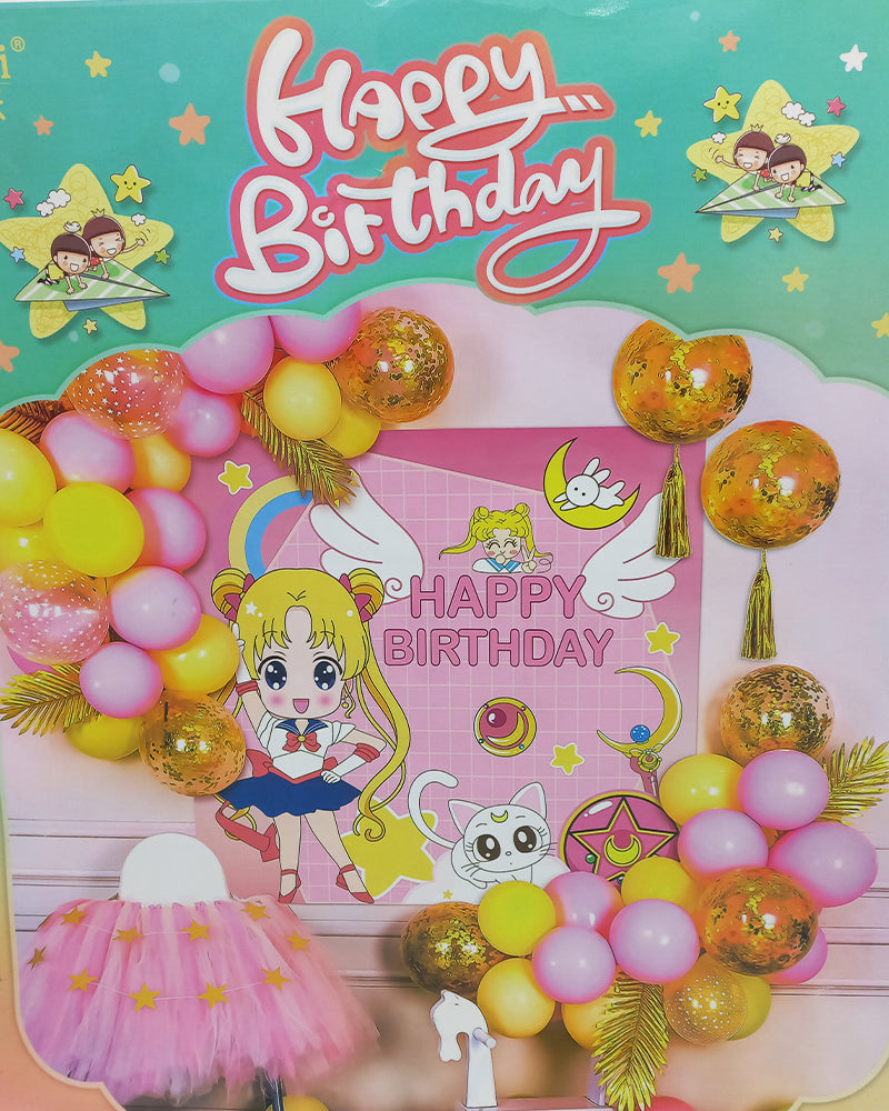 Set de globos decorativos de cumpleaños - Rosa y amarillo