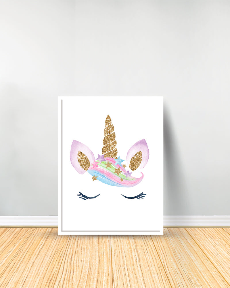 Ensemble de 3 Tableaux décoratifs - Arc-en-ciel | Licorne | Nuage - Blanc