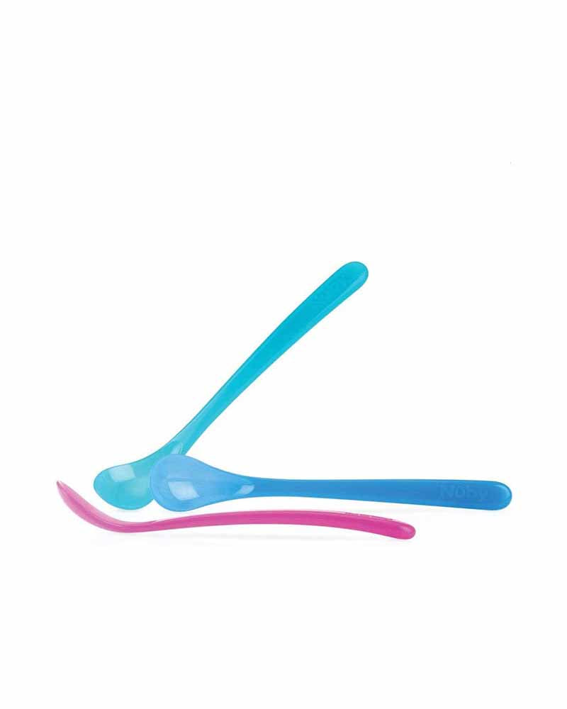 Juego de 2 cucharas termosensibles con mango largo Nûby 3m+ - Rosa