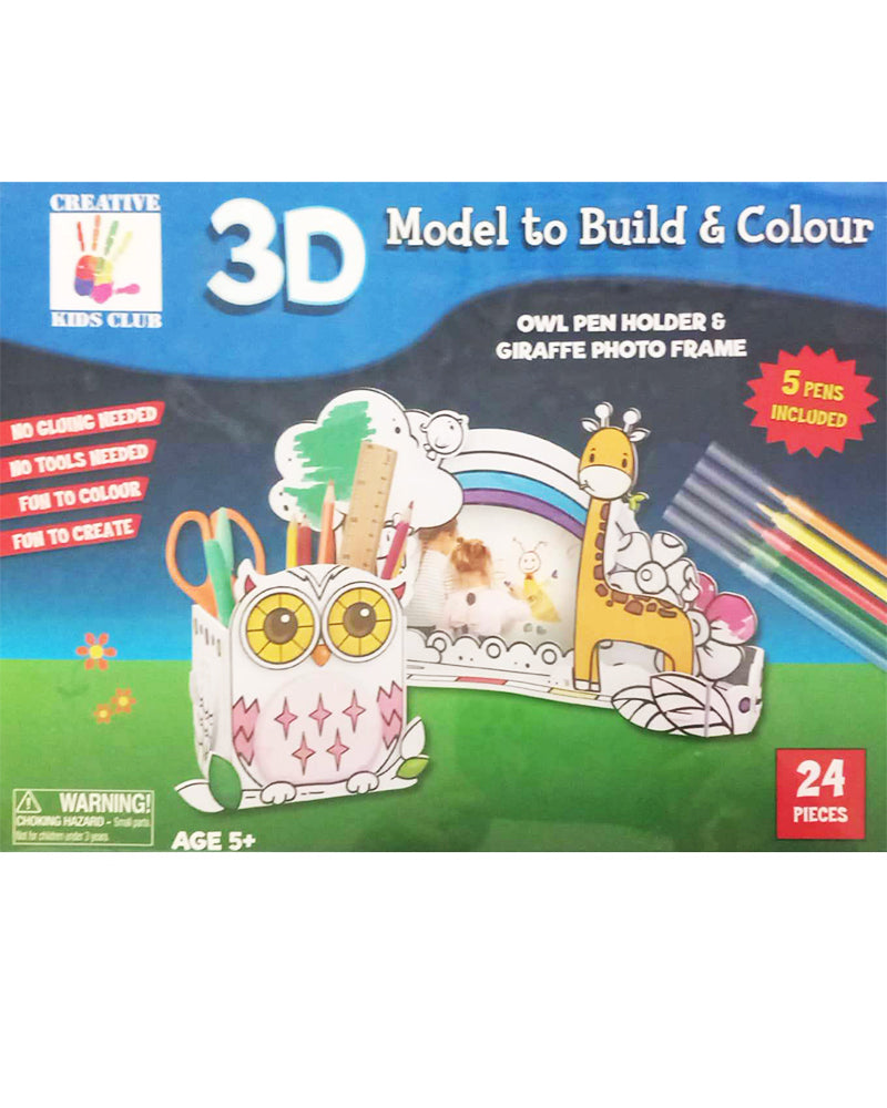Modelo 3D para construir y colorear, 24 piezas: portalápices de búho y marco de fotos de jirafa