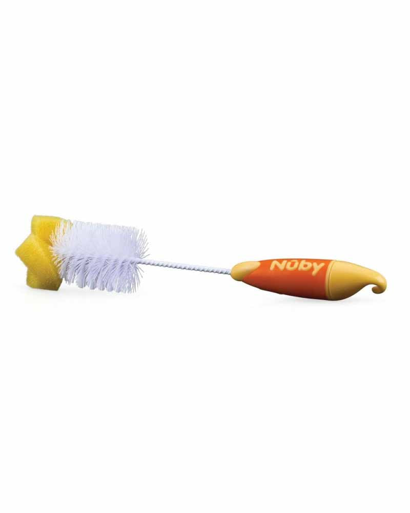 Cepillo para biberones 2 en 1 Nûby con punta de esponja - Amarillo