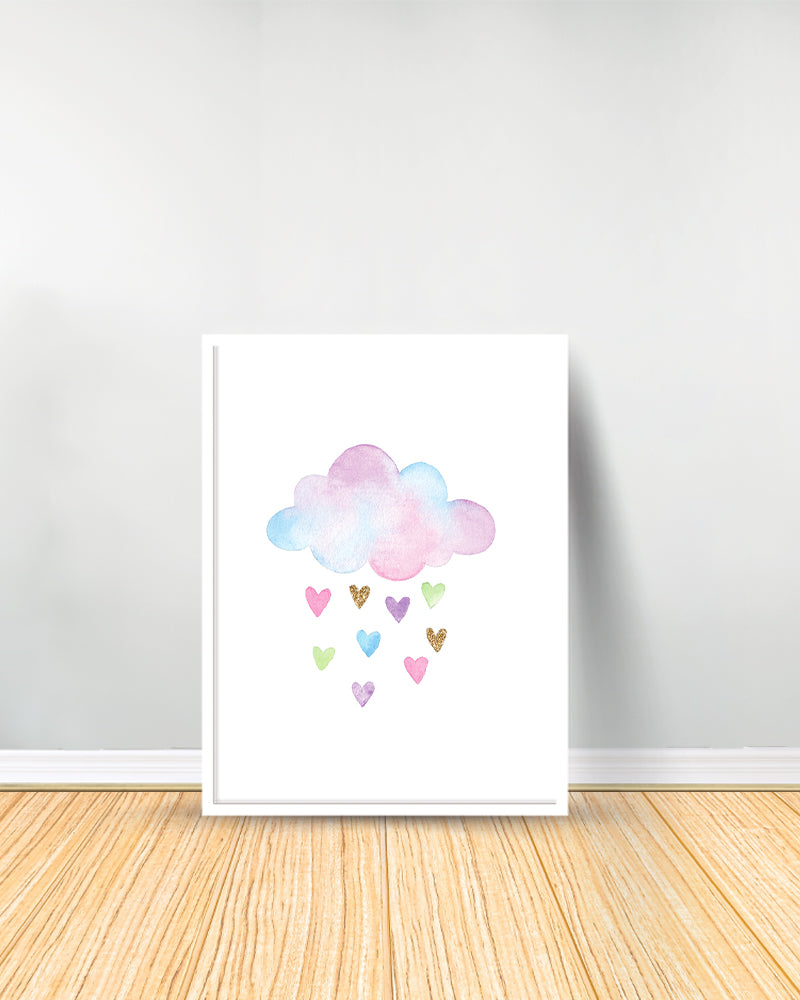 Ensemble de 3 Tableaux décoratifs - Arc-en-ciel | Licorne | Nuage - Blanc
