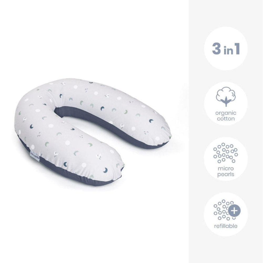 Coussin d'allaitement et maternité BUDDY Moon Doomoo - Bleu & Gris