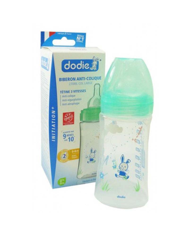 Biberon Dodie Anti-Colique Initiation+ 270ml (0-6m) - Vert lapin